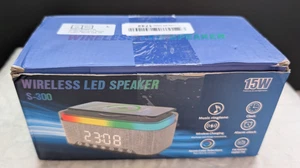 Wireless LED Bluetooth Speaker S-300 15W Alarm Clock FM Radio Qi Charger NEW - Picture 1 of 6