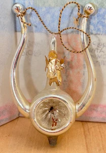 Antique Mercury Glass Indent Lyre Large Christmas Ornament 4" - Picture 1 of 7