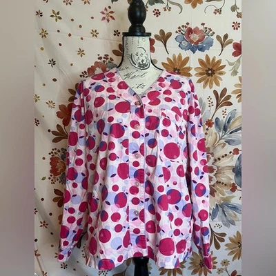 Y2K Xhilaration Target XL Bubblegum Pink Purple Dot Flannel Button Up Sleep Top - Image 1 of 4