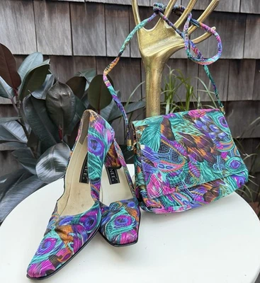 Y2K Conjunto Bolso de Hombro y Tacón Zapatos de Zapatos Tela Multicolor 8.5M J Renee Foto 1 de 4