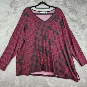 Susan Graver Liquid Knit Tunic 3X Burgandy Black Stretch Asymmetrical V-neck Top - Picture 1 of 9