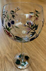 Wine Glass Hand Painted Large Goblet Multicolored Flowers & Leaves Nice