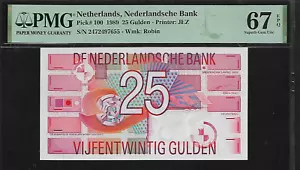 Netherlands 25 Gulden 1989 PMG 67 EPQ UNC P#100 Nederlandsche Bank - Picture 1 of 4