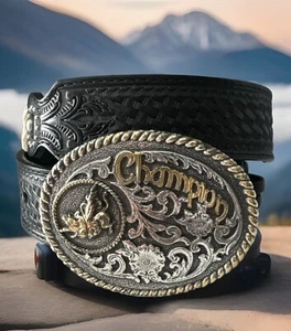 Tony Lama Black CHAMPION Leather Concho Belt Size 24 NWT C60103 - Picture 1 of 3