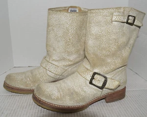 Frye Veronica kurze weiße Damen-Bikerstiefel aus Leder mit Rissmuster Motorradfahren Größe 7 - Bild 1 von 5