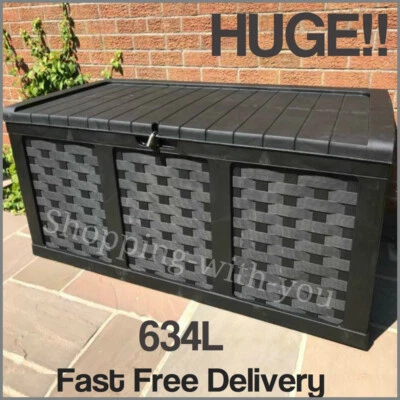 XXL Rattan-Look Garden Storage Box Chest Outdoor Cushion Trunk 634L Anthracite - Image 1 of 4
