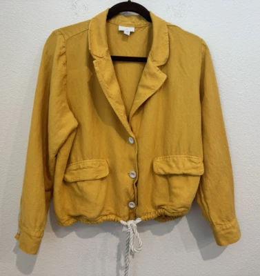J.Jill Womens Mustard Yellow Button Front Jacket Drawstring Bottom Pocket - Image 1 of 4