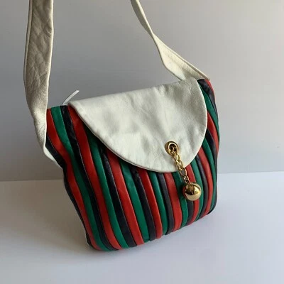 Russell & Bromley bag VGC leather shoulder 80s 90s colourful vintage white VTG - Image 1 of 4