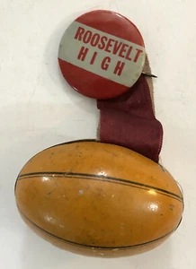 Roosevelt High School Pin With Ribbon Tin Football Made in Germany Vintage - Picture 1 of 3