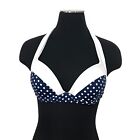 JETS By Jessika Allen Navy Polkadots Padded Bikini Top Swimwear Size 10 Small S