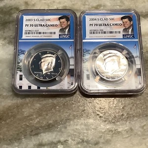 2003-S , 2004-S Clad Kennedy Half Dollar PF70 Ultra Cameo White House Holder - Picture 1 of 2