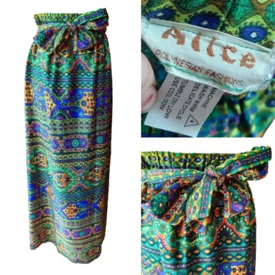 Maxi Falda Hippie Hawaiana A Rayas Psicodélicas Alicia Polinesia Años 60 De Colección Foto 1 de 4