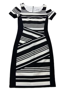 Joseph Ribkoff Dress Womens Medium 6 Black White Geometric Cocktail Stretch - Picture 1 of 9