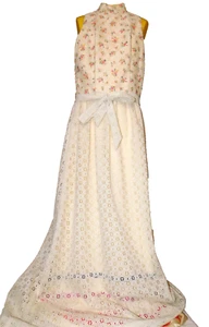 Vintage Vicky Vaughn Junior S M Long Cottage Core Pink Cream Lace Unique Party - Picture 1 of 9