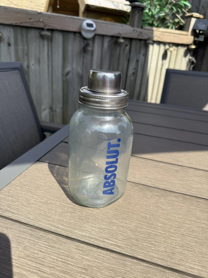 RARE ABSOLUT VODKA BRANDED GLASS MASON JAR COCKTAIL SHAKER COLLECTOR BREWERIANA - Image 1 of 3