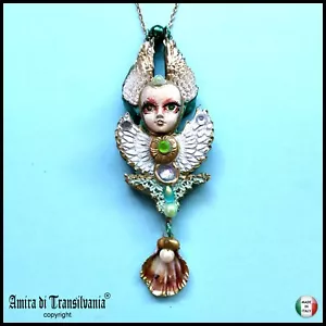 Luxury Jewelry Art Deco Nouveau Pendant Necklace Angel Elf Fantasy - Picture 1 of 24