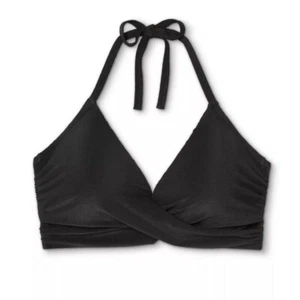 Women's Ribbed Wrap-Front Bikini Top -Shade & Shore -Black -Size 34C - Picture 1 of 4