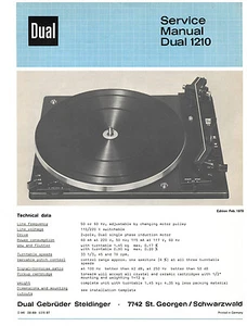 Dual Turntable Model 1210 Service Manual - Picture 1 of 1