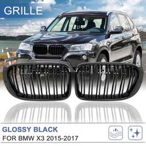 Griglia Rene Cappuccio Anteriore Nero Lucido Doppia Lamella per BMW X3 2015-2017 4D - Foto 1 di 8