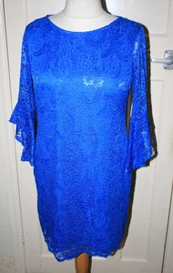SIZE 14 WALLIS BLUE STRETCHY LACE DRESS - Picture 1 of 4