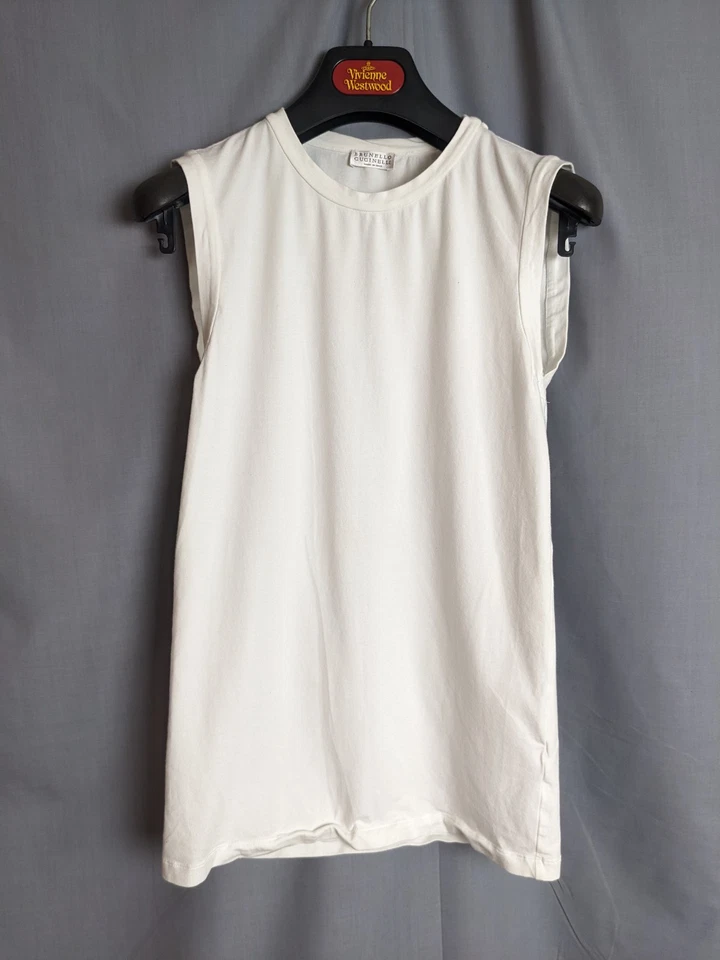 Regata Brunello Cucinelli Feminina M Branca Preppy Gola Redonda Designer Sem Mangas - Imagem 1 de 4