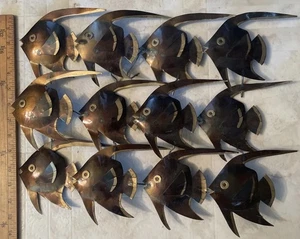 Brutalist MCM Metal School Of Fish Wall Sculpture 18” X 13”  Twelve Fish - Picture 1 of 5