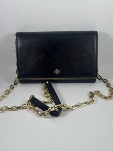 Tory Burch BLACK Saffiano Leather Crossbody Chain Wallet Handbag - Picture 1 of 8