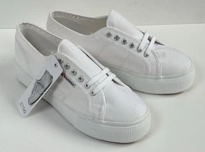 Zapatos de plataforma Superga 2750 Cotu clásicos blancos con cordones W-10 M-8.5 Eu-41.5 nuevos - Imagen 1 de 11