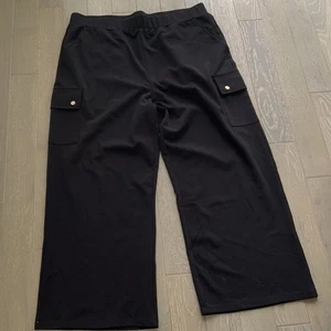 Womens Black Stretch Wide Leg Trousers Plus Size 22, Tall - Picture 1 of 6
