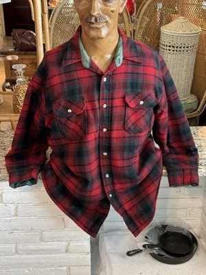 Винтажная стеганая куртка 80-х 90-х St John's Bay в клетку мужская размер XL высокая шерсть - Изображение 1 из 4