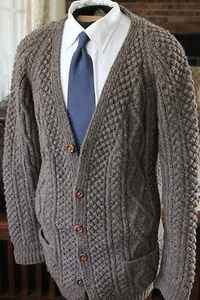 CLADAGH Shab Hag Donegal Hand Knit Aran Cardigan Fisherman Wool Heathr Brown * - Bild 1 von 12