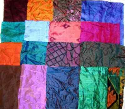 ON Vintage 30 Pcs Recycled Silk Sari Remnants 8"X8" Fabric Scraps Changes Color - Image 1 of 4