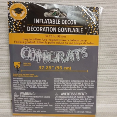Globo inflable FELICIDADES plateado 37,25" decoración fiesta graduación jubilación Foto 1 de 4