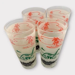 Set of 4 MCM Sinclair Oil BRONTOSAURUS Frosted Drinking GLASSES 6.5 Inches Tall - Picture 1 of 7