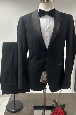 SARTORIALE SMOKING UOMO NERO COLLO SCIALLATO MADE IN ITALY FRESCOLANA TASMANIA150 CERIMONIA