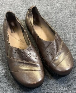 Clarks Collection Womens Leather Slip On Brown Bronze Cutout Detail 7W Casual - Picture 1 of 12
