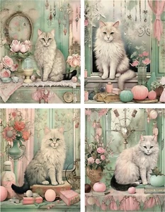 8 CAT SHABBY CHIC PINK SAGE VINTAGE VICTORIAN GLOSSY BLANK FOLD OUT CARD - Picture 1 of 4