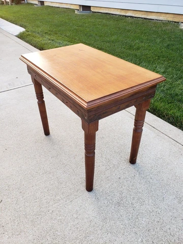 Antique Accent Table with minimal ware, Ornate detail, Maple Wood Cover