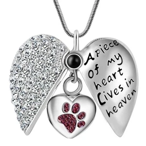 Diamante Pet Paw Keepsake Heart Cremation Urn Pendant Ashes Necklace Funeral . - Picture 1 of 4