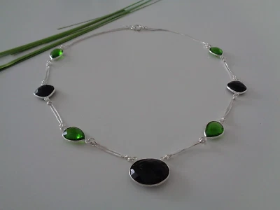 Edelstein Silber Kette mit Onyx und Peridot - Bild 1 von 4