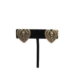 Vintage Paar Sterling Silber Jugendstil Herz Ohrclips Repousse - Bild 1 von 7