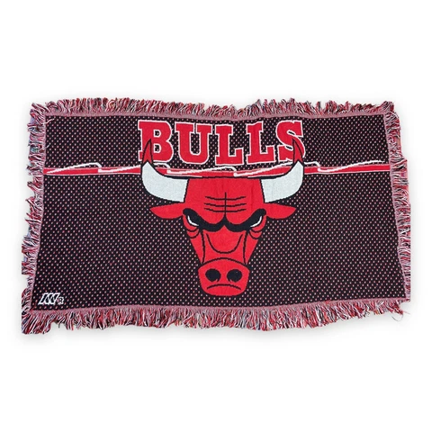 Vintage 90s Chicago Bulls 28x48" NBA Blanket Northwest Company Logo Lap Fringe Cover