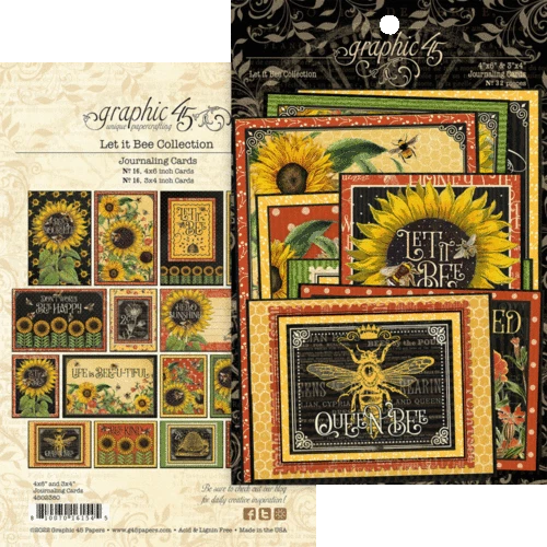 GRAPHIC 45 "LET IT BEE"  JOURNALING CARDS(32)  BEES SUNFLOWERS HTF SCRAPJACK'S - Image 1 of 1