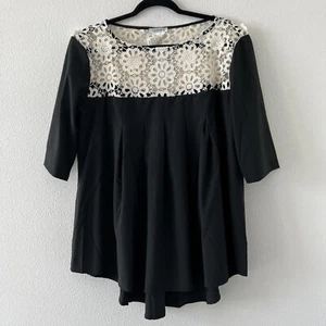 NARACAMICIE Black Lace Up Blouse Sz IV (US ~ L, XL) Floral Half Sleeve Italy - Picture 1 of 11