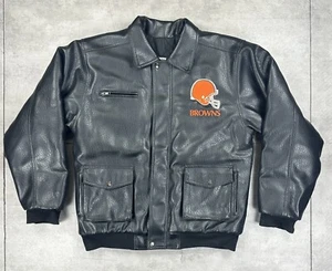 vintage clevland browns leather bomber flight jacket mens large black nfl - Picture 1 of 16