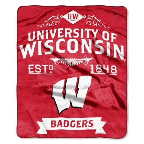 Wisconsin Badgers 50x60 Plush Raschel Throw Blanket - Label Design [NEW] NCAA Cover
