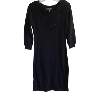 Lauren Ralph Lauren Vintage Sweater Dress Knit Beaded Detail 3/4 Sleeve- XS EUC - Picture 1 of 9