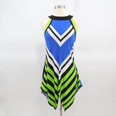 Joseph Ribkoff Tunic Tank Top Shirt Womens 4 Striped Blue Neon Green White - Image 1 of 4