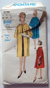 Vogue 5796 Easy To Make Coat ©1963 size 14 Bust 34" Cut Complete - Picture 1 of 2