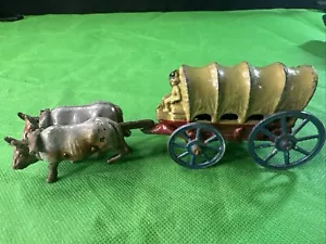 Vintage Barclay Ox Drawn Pioneer Wagon Train Lead Toy Oxen Voortrekkers - Picture 1 of 8